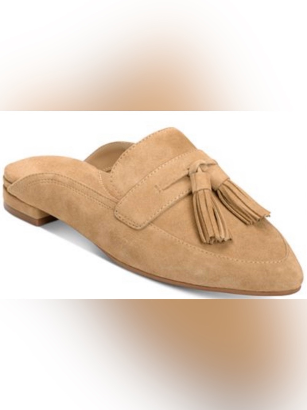 Aerosoles “Best Girl” Loafer Mule Tassel Tan Suede Leather Neutral Slip On Sz 9
